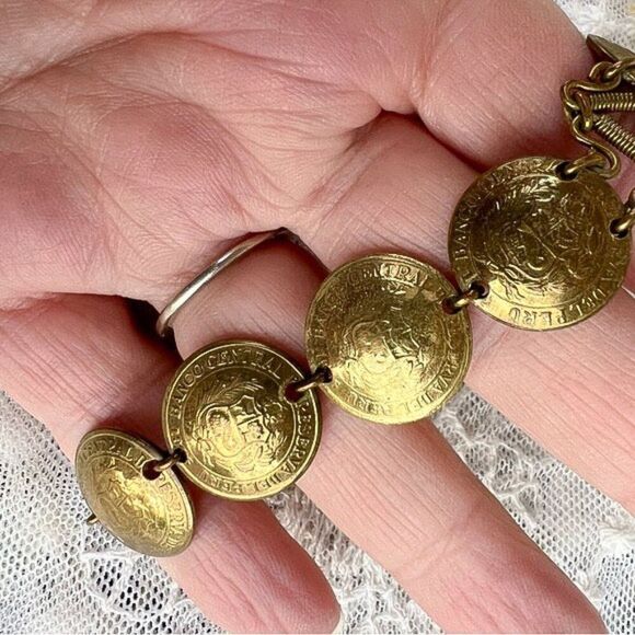 Vintage 70's/80's Peruvian South American Brass Domed Coin Bracelet - Picture 5 of 10